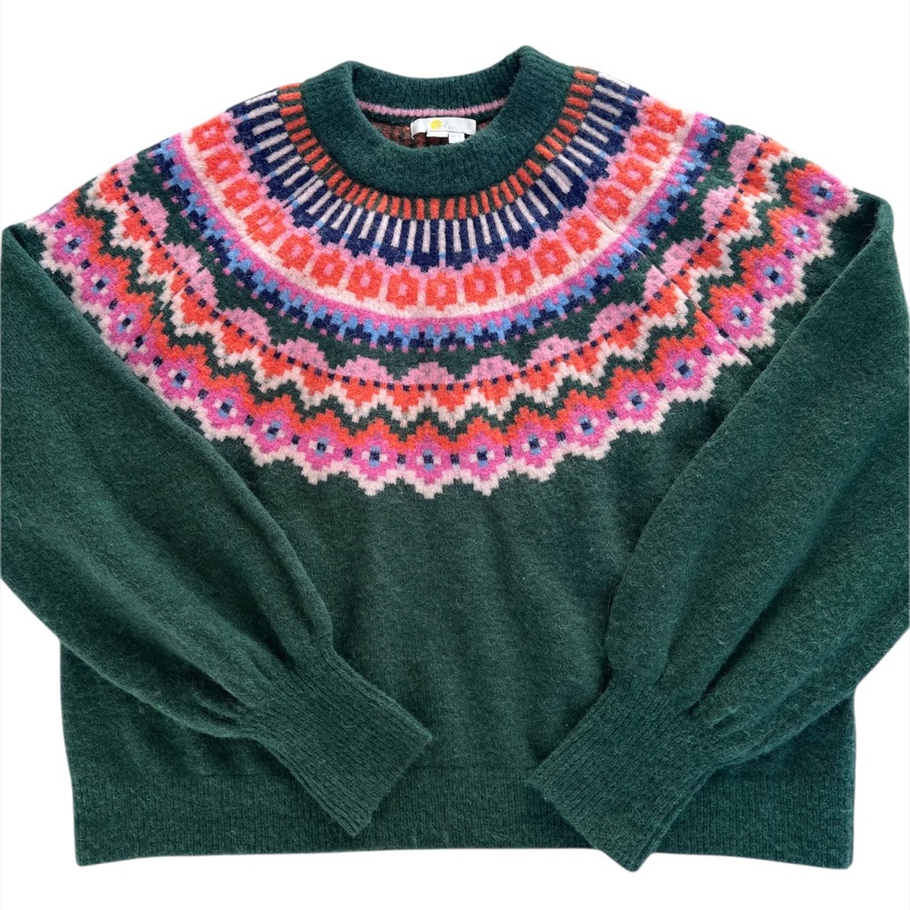 BODEN Fair Isle Hunter Green Pink Orange Alpaca Blend Sweater - Picture 5 of 12